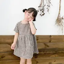 Новое Стильное платье в клетку для девочек, модные летние хлопковые платья для девочек 1-6 лет