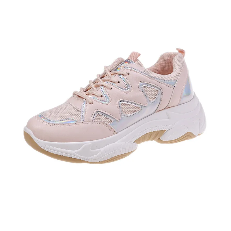 

2019 Spring New Style College Style Pink Athletic Shoes Women's INS round-Toe Casual Shoes Students Street Snap Running Shoes