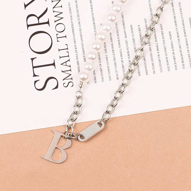 RZ101 Fashion B Series Pearl Stitching Necklace Niche 2021 New Hip-Hop Clavicle Chain Ins Tide Cold Wind C417