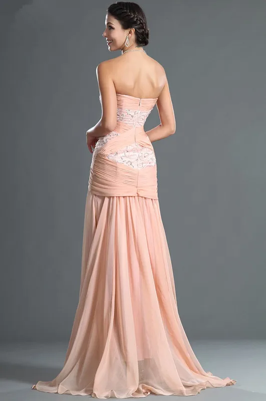 Персиковые вечерние платья трапециевидной формы без бретелек шифоновое бисерное с открытой спиной длинное Дубай Саудовская арабское вечернее платье платья для выпускного вечера