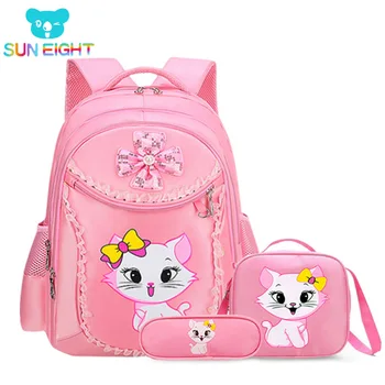3 Pieces Pink Cat Children Backpack School Bags for girls Cartoon Kid Backpack Kitty Printing Bookbag mochilas escolares infanti 1