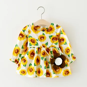 

Baby Girl Princess Dresses Spring Casual Long Sleeve Cotton Dress Girls Cute Floral Print Dress With Bag Vestido Infantil