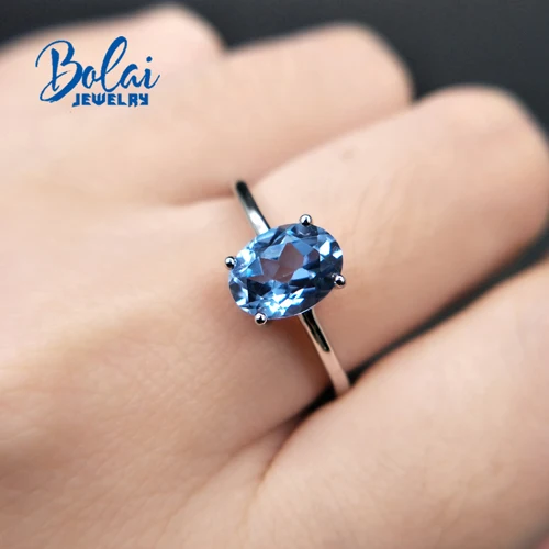 Bolaijewelry, нано серьги с голубым топазом созданный драгоценный Камень Овальный 6*8 мм с стерлингового серебра 925 ювелирные украшения для девочек повседневная одежда - Цвет камня: ring