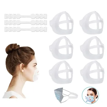 

Mascarilla 6pcs White Face Masks Washable 3d Face Mask Inner Support Frame Adjustable Ear Strap Accessories Mouth Caps Washable