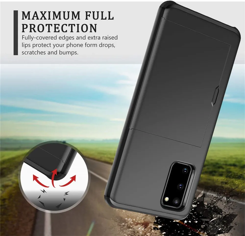 حافظة لهاتف سامسونج جالاكسي S20 Fe Fan Edition 5g S21 S20 Plus Note 20 Ultra انزلاق الباب فتحات بطاقة الجيب المخفية غطاء coque