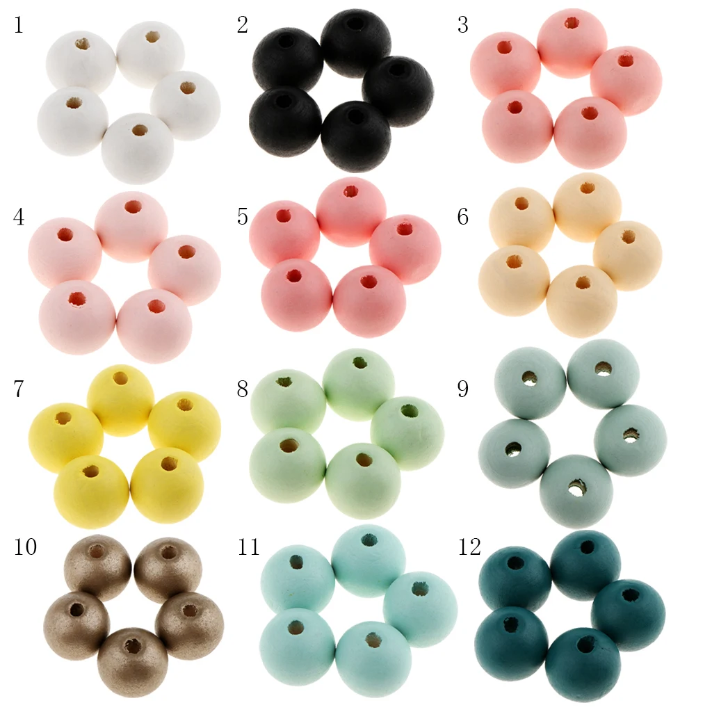 30 Pieces Round Ball Wood Spacer Beads DIY Necklaces Bracelets Jewelry Findings Charms 18mm Sewing Craft 