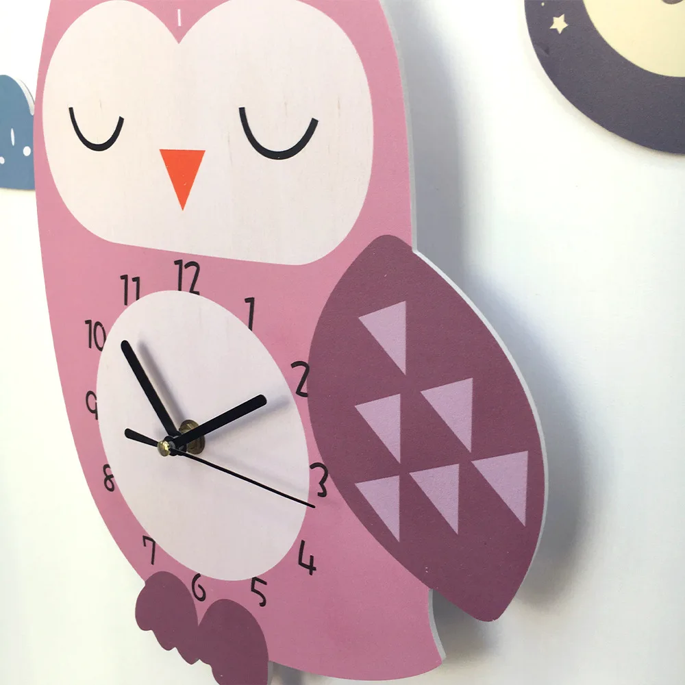 DIY Cartoon Animals Wall Clock Dinosaur Alligator Owl Wall Sticker For Children Room Kindergarten Home Decals DIY Pendulum Watch