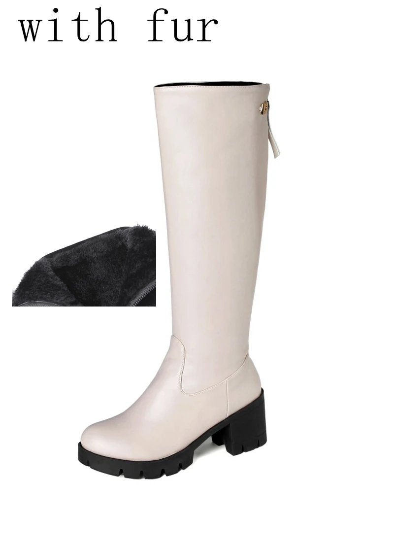 BLXQPYT Big Size 34-46 Autumn Winter Warm Fur Knee High Boots Womens Snow Boots High Heels Zipper Female Shoes woman C19-19