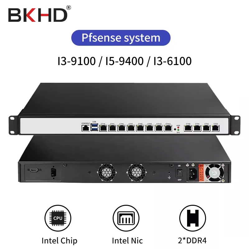 Bkhd I3-9100/I5-9400/I7-9700 Server Di Rete Computer Firewall Barebone Mini Pc Pfsense Mikrotik Ros Openwrt Esxi Vmware 1U