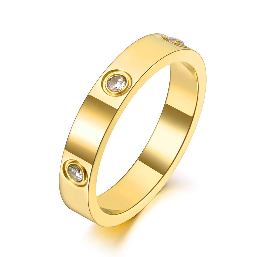 Rose Gold Titanium Ring For Women With Cubic Zirconia Stones_voghion.com