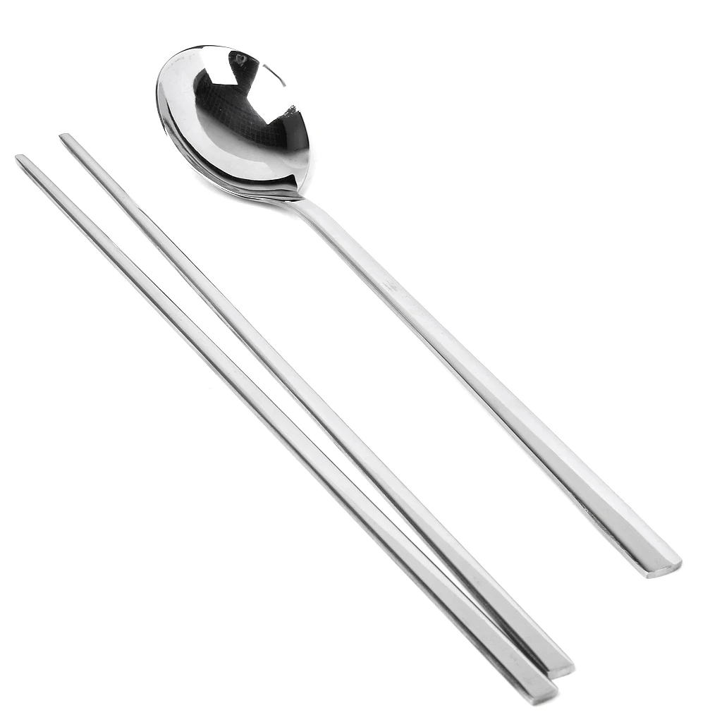 Korean Style 2 Sets Chopsticks Spoon Tableware Stainless Steel