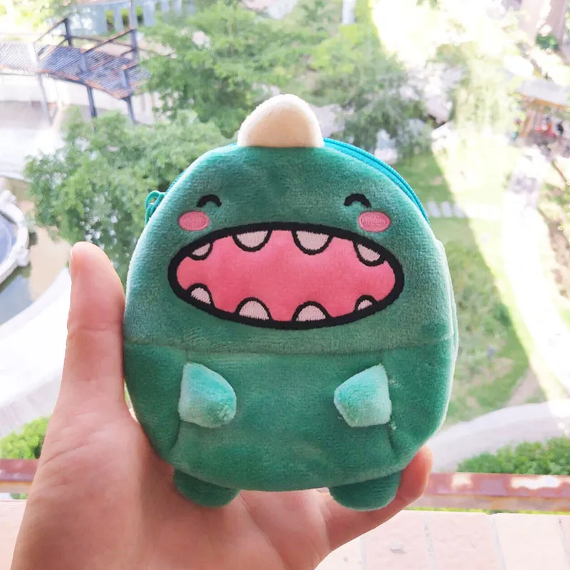 New Anime Cartoon Black Cat Frog Duck Green Dinosaur Elephant Bear Squirrel Plush Purse Wallet Small Key Card Changes Coin Bag (6)