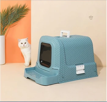 

Fully Enclosed Cat Litter Basin Drawer Cat Toilet Oversized Deodorant Anti-splashing Cat Feces Basin Wicker Design Cat Supplies