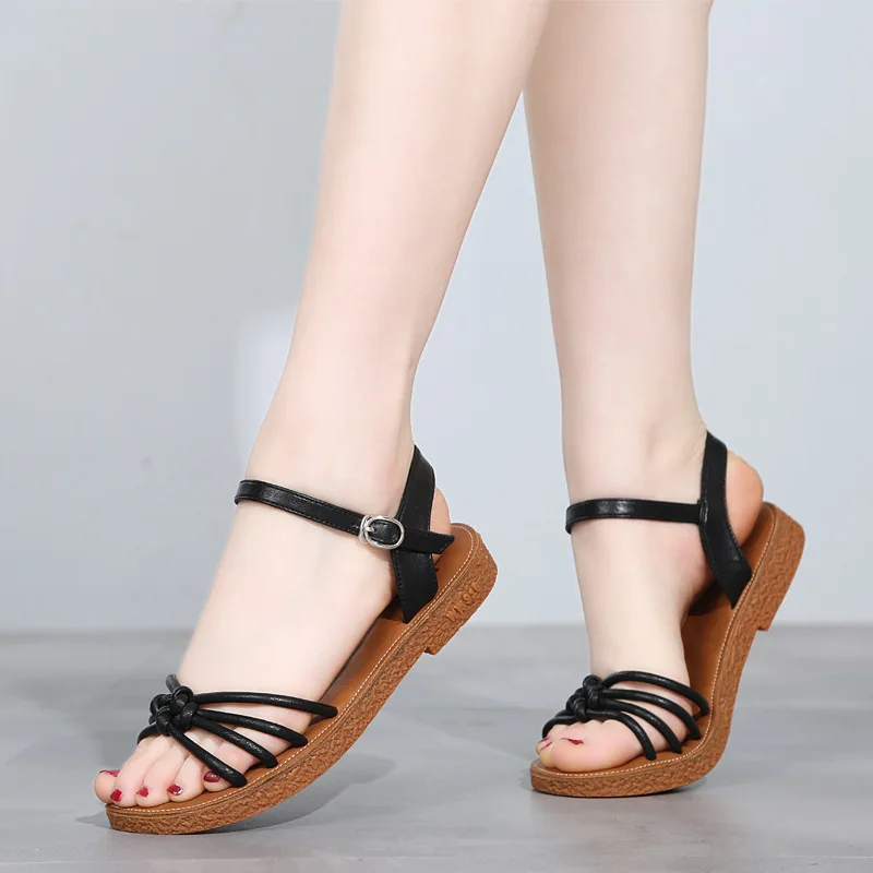 

3702 Flat Sandals Women's 2019 Summer Rubber Sole Soft-Sole Comfortable Anti-slip Versatile Fairy Wind Maternity Shoes