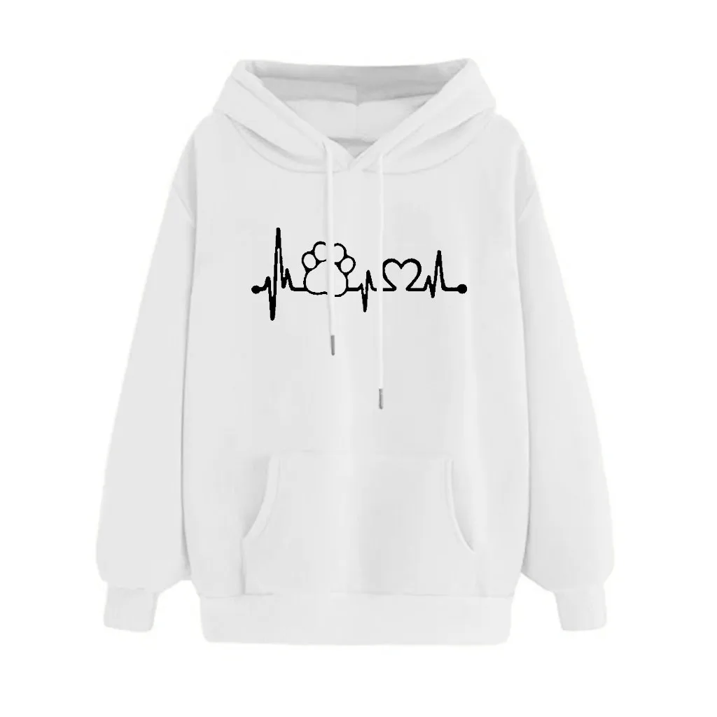 JAYCOSIN Fashion Women Dog Claw Heart Shape Sweatshirt Casual Simple Loose Solid Color Hoodie Comfortable Soft Pullove Tops