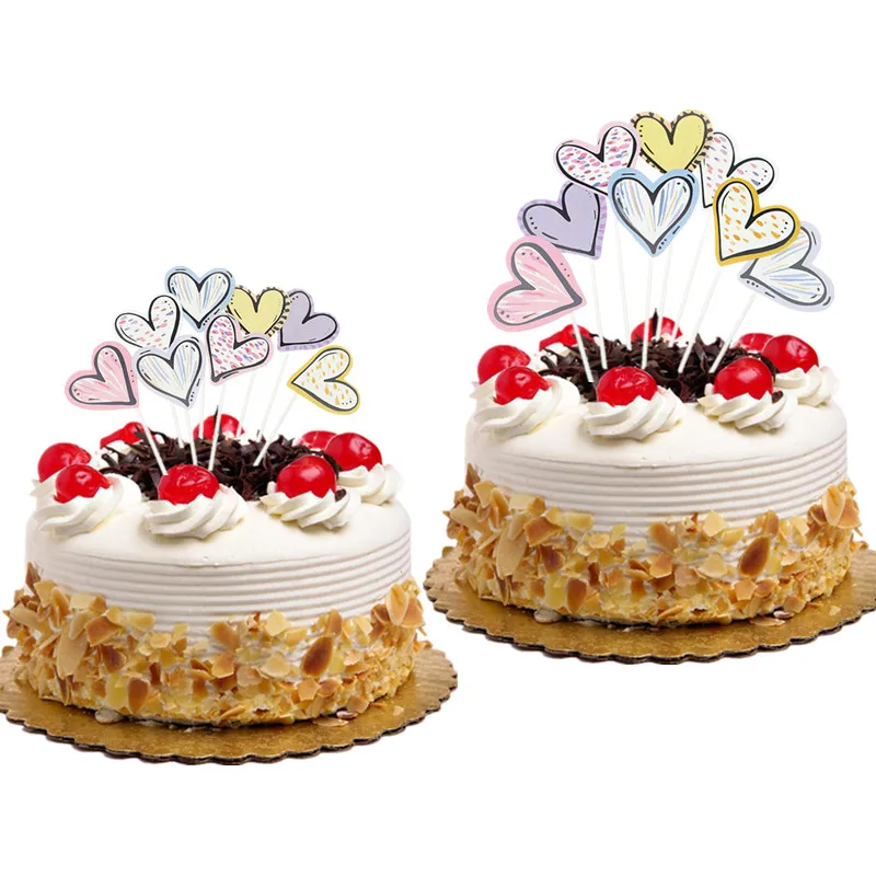 Heart Cake Topper Flags Hat Happy Birthday Balloons Gillter Cake Toppers Kids Wedding Baby Shower Party Baking DIY Decor Xmas