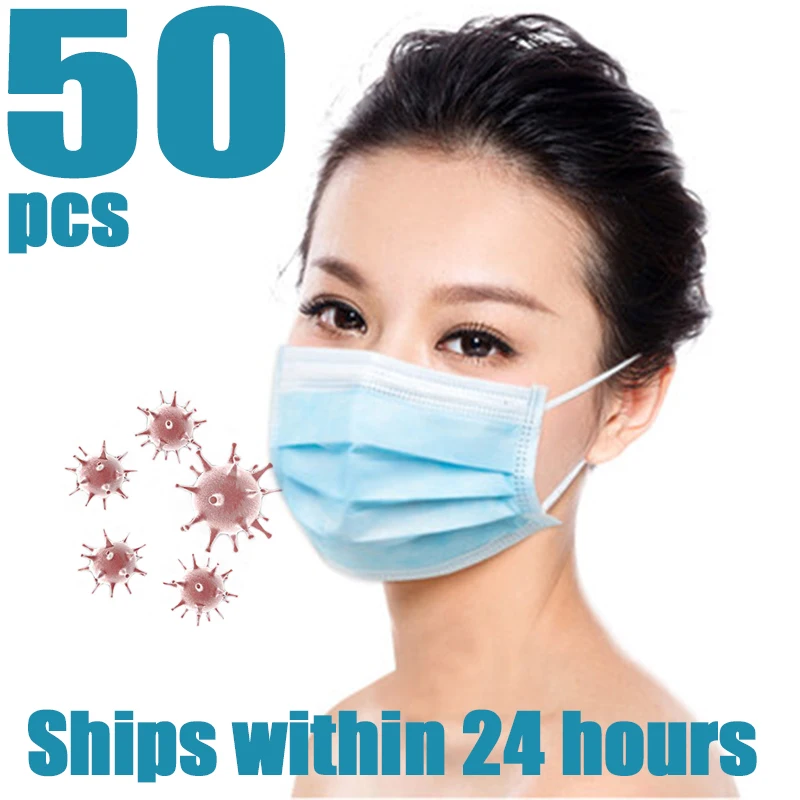 

50pcs 3Layer Disposable Non-woven Masks Bacterial Filter Safety Anti-Dust flu hygiene Face Mouth Mask Daily Protective Mask