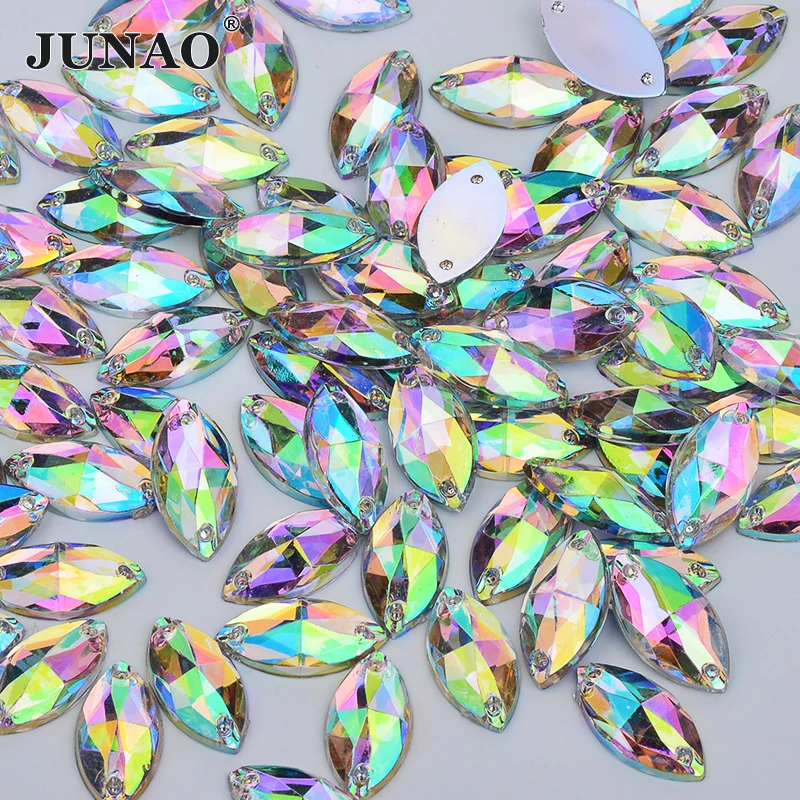 JUNAO 6*12 мм 9*18 мм кристаллы для шитья AB Стразы «лошадиный глаз» плоские акриловые камни пришить на кристаллы Камни для DIY Одежда ручной работы