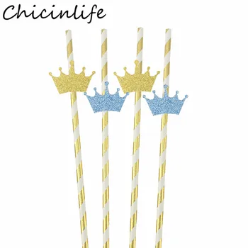 

Chicinlife 10Pcs Crown Paper Straws Happy Birthday Party Baby Shower Princess Prince 1st Birthday Drinking Straw Wedding Supplie