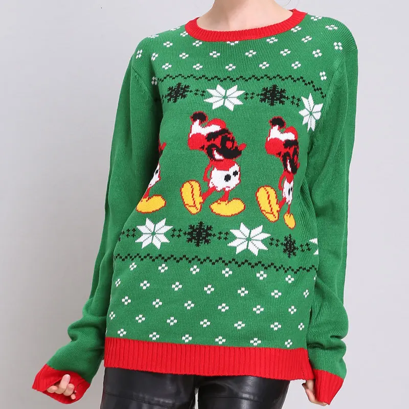 Women Christmas Clothes Sweater Snow Pullover Knitting Green Long Sleeve Oversize Autumn Winter Cotton Ladies Sweaters