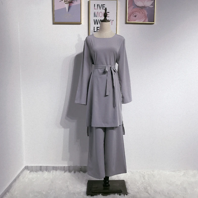 Abaya Дубай мусульманский Топ ансамбль Femme Musulmane 2 шт. Pantalon Оман Пакистан турецкая исламская одежда женский хиджаб платье комплект