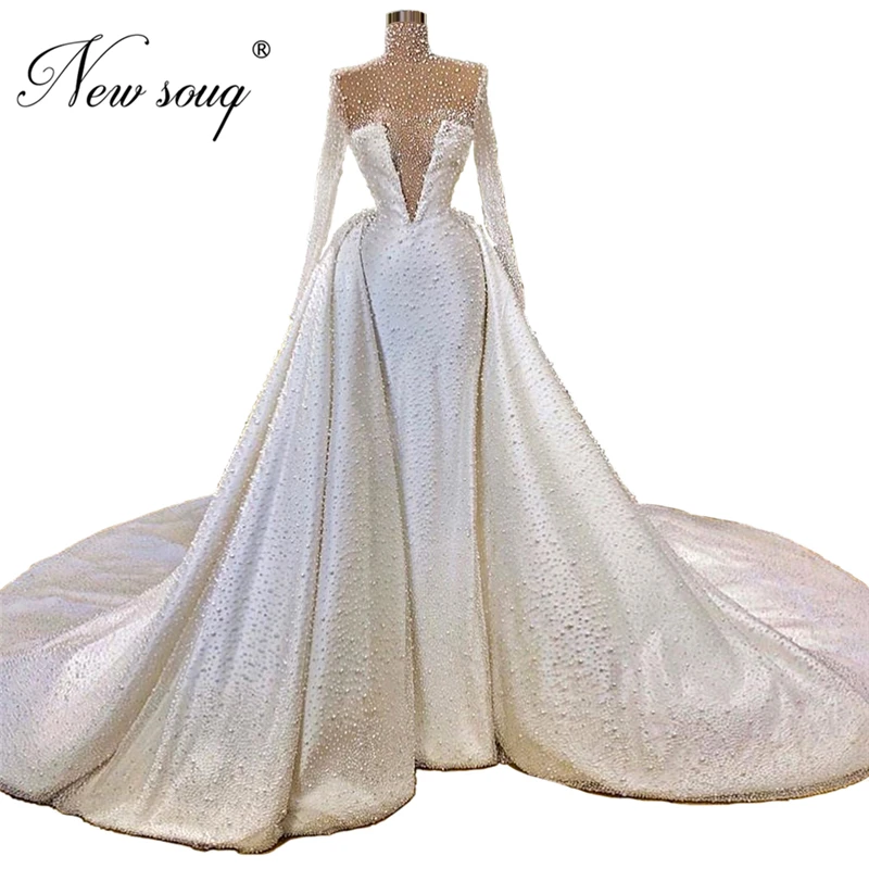 New Arrival Pearls Evening Dresses For Weddings Middle East 2020 White Party Gowns Dubai Prom Vestido De Festa | Свадьбы и торжества