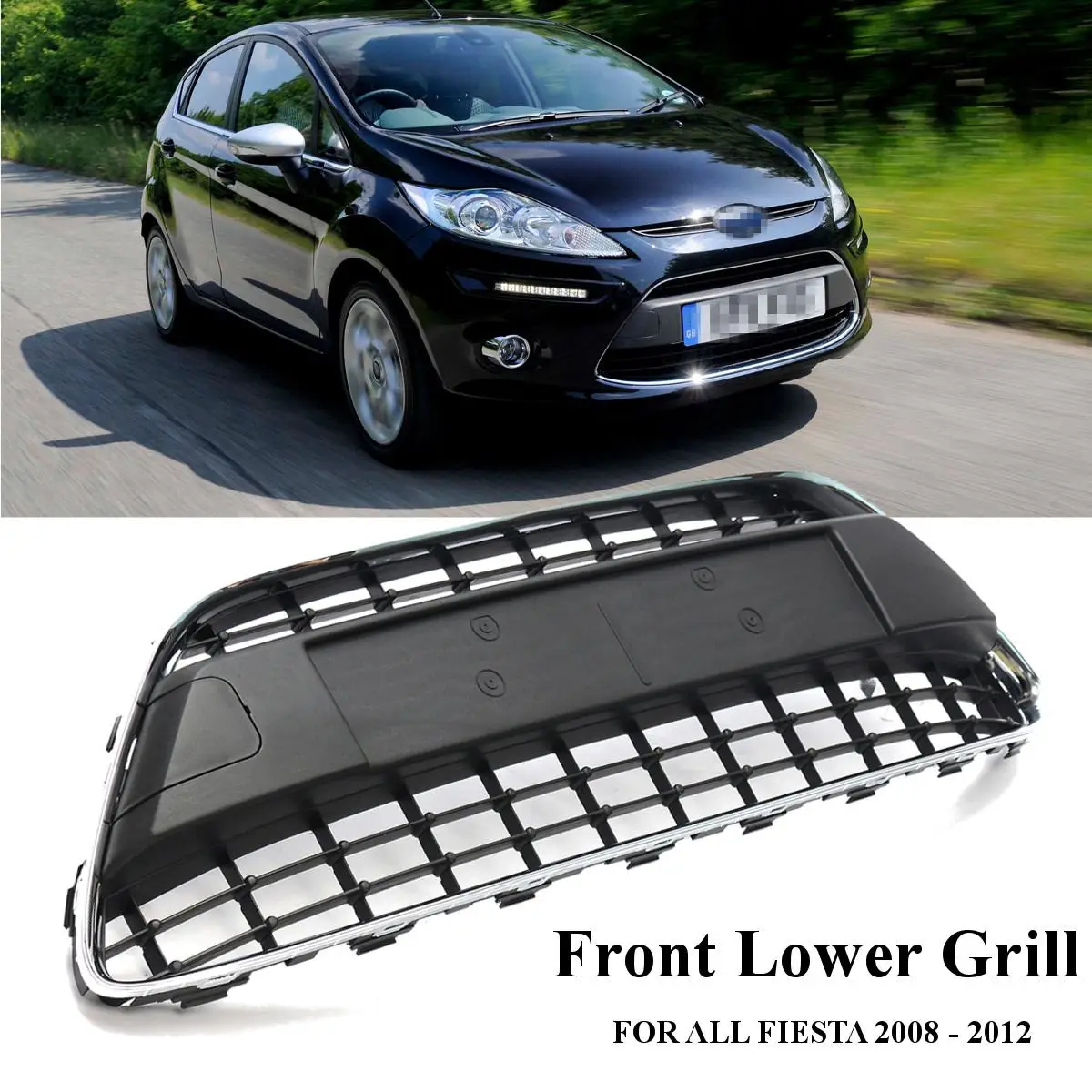 

Hot New 98cm Car Front Bumper Grille Center Lower Racing Grill Black W/ Chrome Trim For Ford/Fiesta MK7 2008-2012
