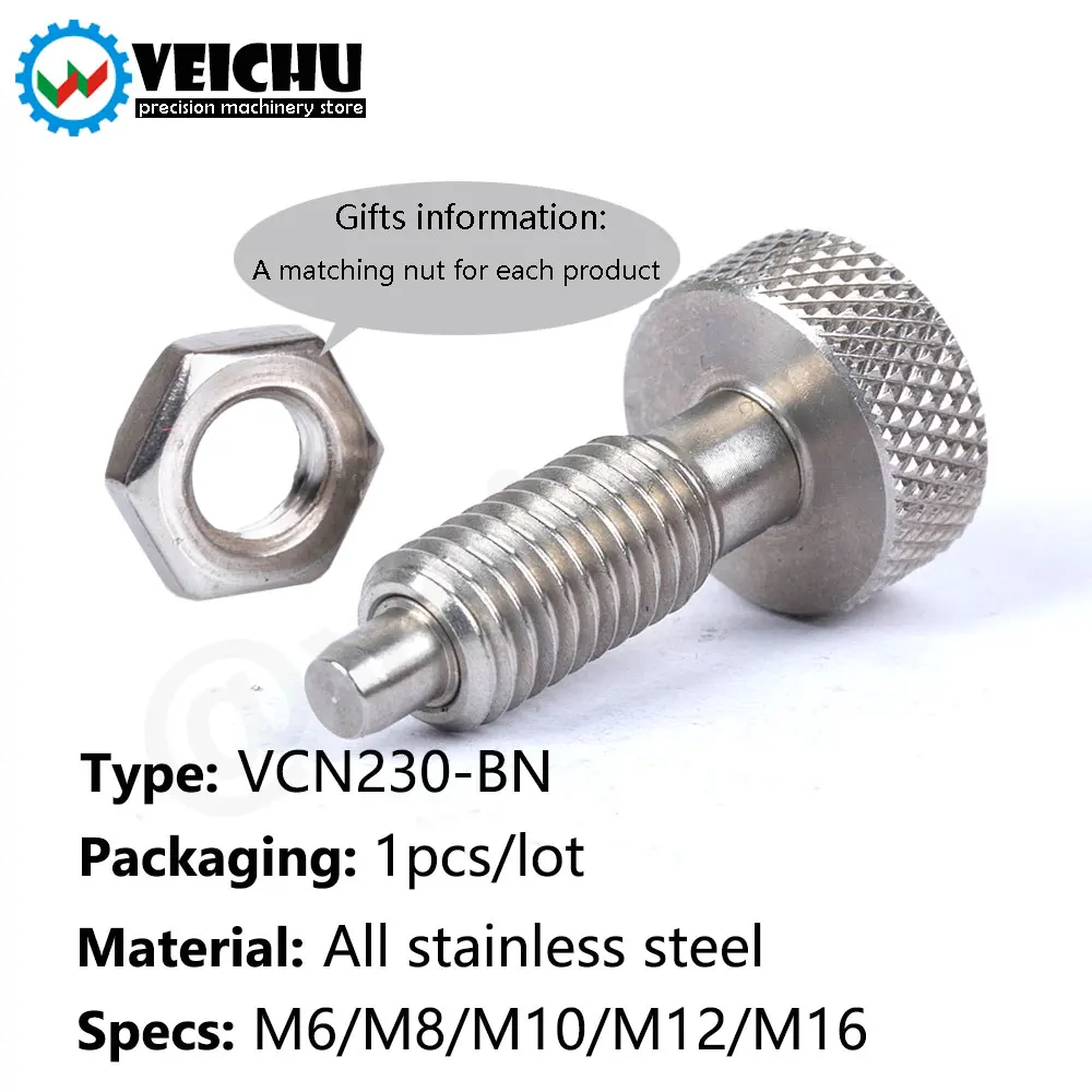 VCN230-BN M6/8/10/12/16 All Stainless Steel Spring Screw Bolts Knurled Knob Index Plungers stainless steel knurled plungers