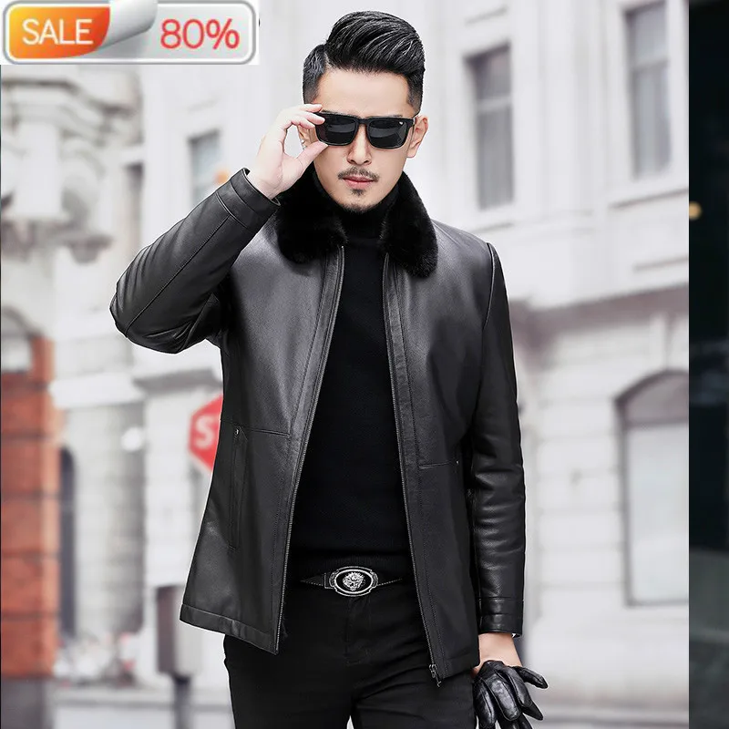 

Men's Jacket Winter Natural Mink Fur Real Genuine Jackets Fetal Cowhide Leather Coat A19-17A59