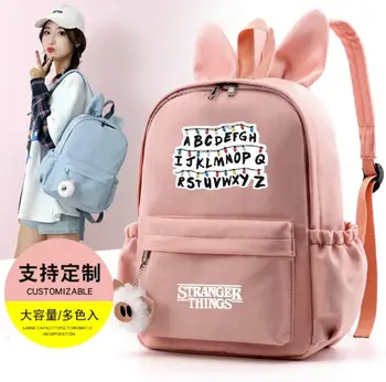 

Stranger Things Cute Rabbit Ears Luminous Backpack for Women Waterproof Canvas School Student Backpack Street Travel Bags