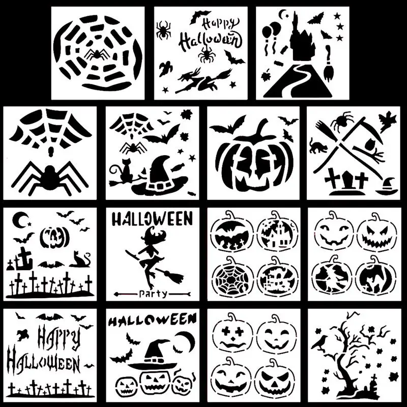 

15pcs Halloween Stencils Learning Drawing Tools Painting Template Painting Stencils For Children DIY Party Decoration A2
