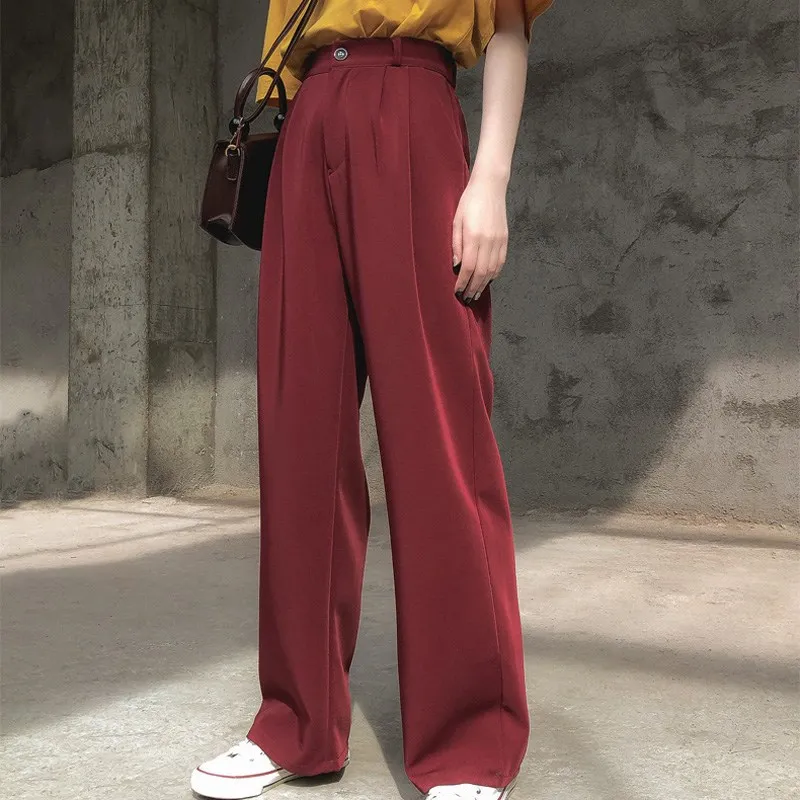 

Fashion 2019 Women Casual Solid Loose Straight Pants Simple Plus Size High Waist Pockets Trousers
