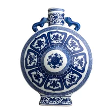 Цзиндэчжэнь керамика китайский классический синий и белый Восемь благоприятных узоров двойное ухо плоская ваза орнамент античная ваза