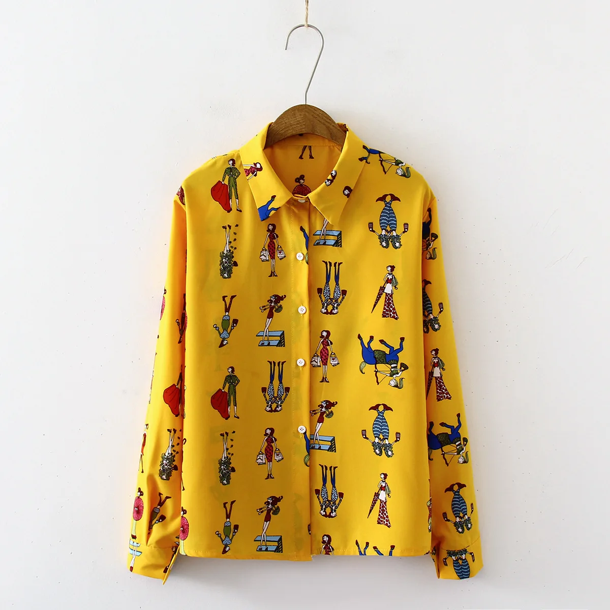 

Autumn New Women Fashion Long Sleeve Cotton Loose Tops Blouses Shirts Casual Floral Print Shirt Blouse