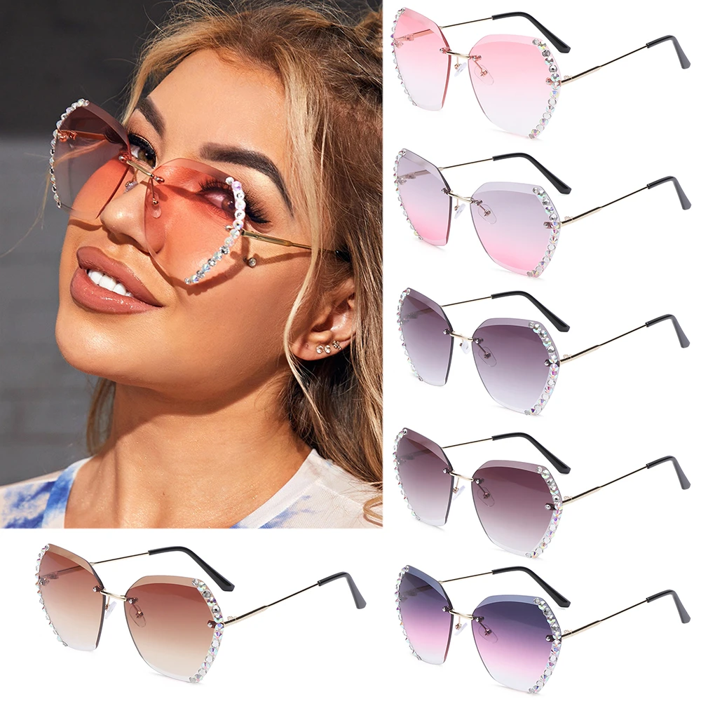 Diamond Square Rimless Sunglasses Retro Oversized Gradient Sun Glasses Unisex Summer Shades UV400 Eyewear Fashion Accessories women's sunglasses