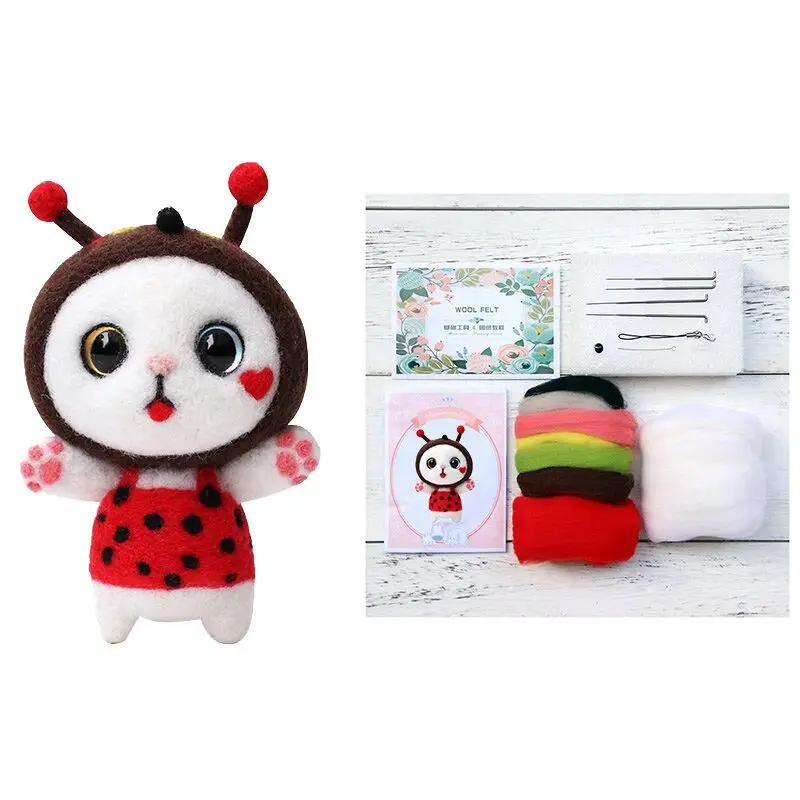 LMDZ 1 шт. модная игрушечная кошка Шерсть Войлок ремесло DIY не законченный комплект игрушек ручной работы набор для игольчатого материала пакет - Цвет: Ladybug Cat