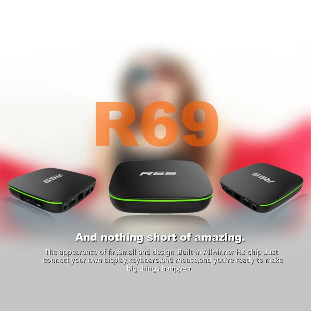 Маленький размер R69 для Android 7,1 Smart tv Box H3 четырехъядерный 2,4G Wifi телеприставка 1080P HD Поддержка 3D фильм