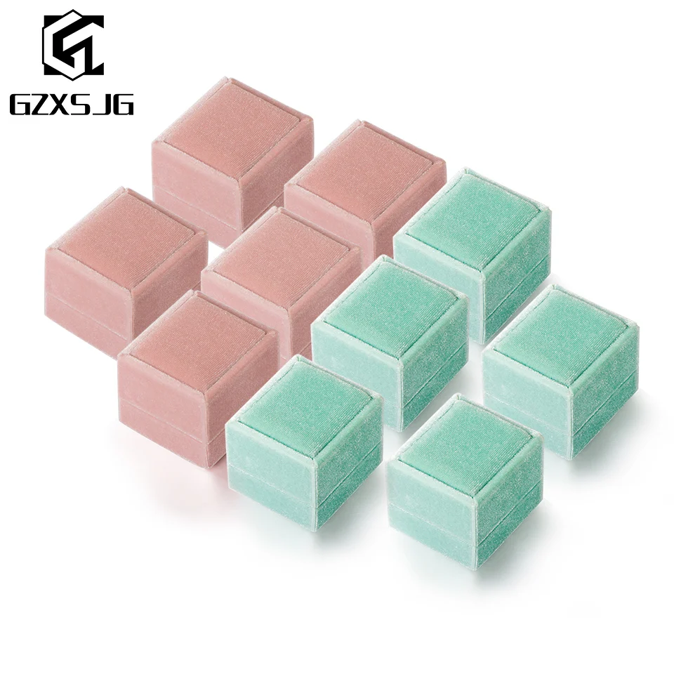

GZXSJG 10PCS Whole Sales Velvet Jewelry Boxes Pink Green Rectangle Custom Ring Box for Wedding Bridal Gift Engagement vintage