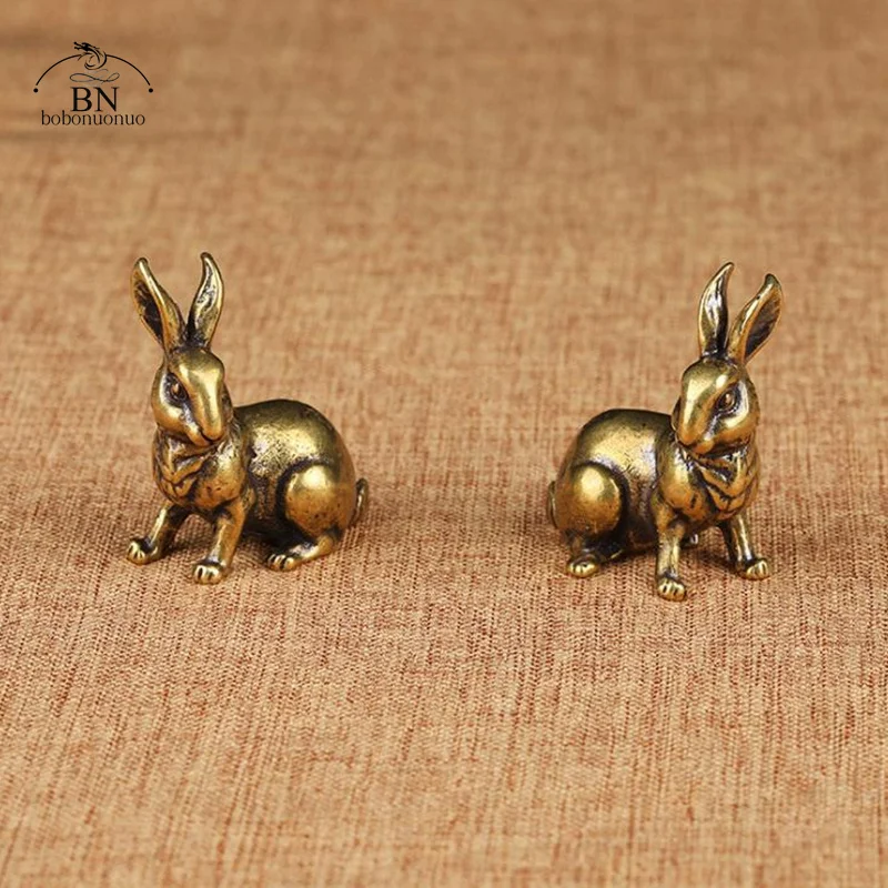 Room Decor Statues Antique Copper Zodiac Cute Rabbit Statue Ornaments 1 Pair Vintage Solid Brass Animal Miniature Figurine Tea Pet Desk Decoration tea pet ornaments room decor statues