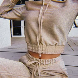 Chándal de 2 piezas para mujer, conjunto de Top y pantalones, ropa de otoño, Leggings apilados, traje reflectante