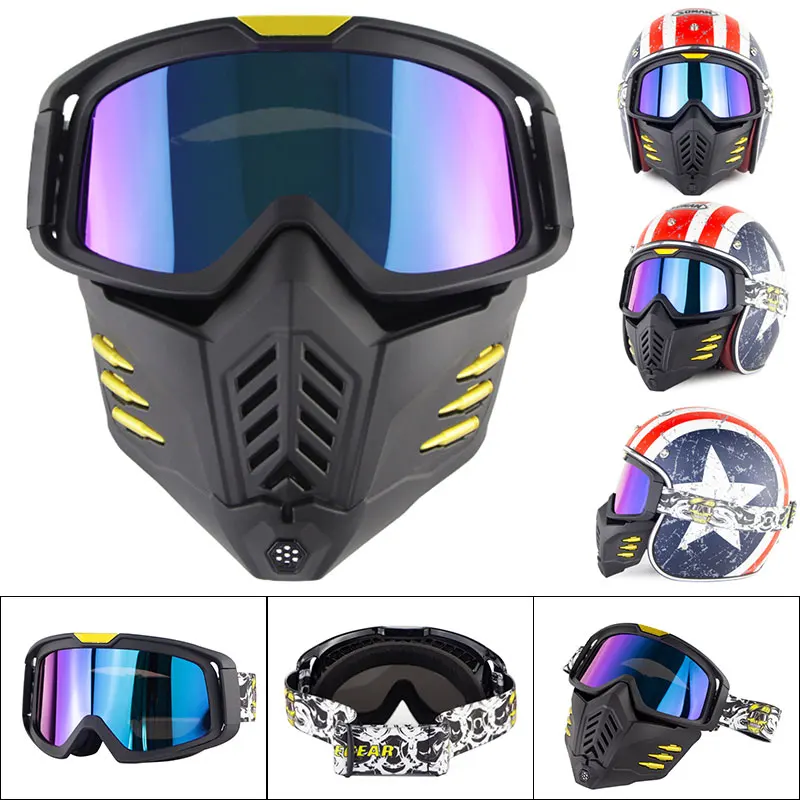 Лидер продаж, модульная маска, съемные очки, фильтр для рта, мотоциклетный полушлем, винтажные шлемы, защита для лица, защита для мотокросса