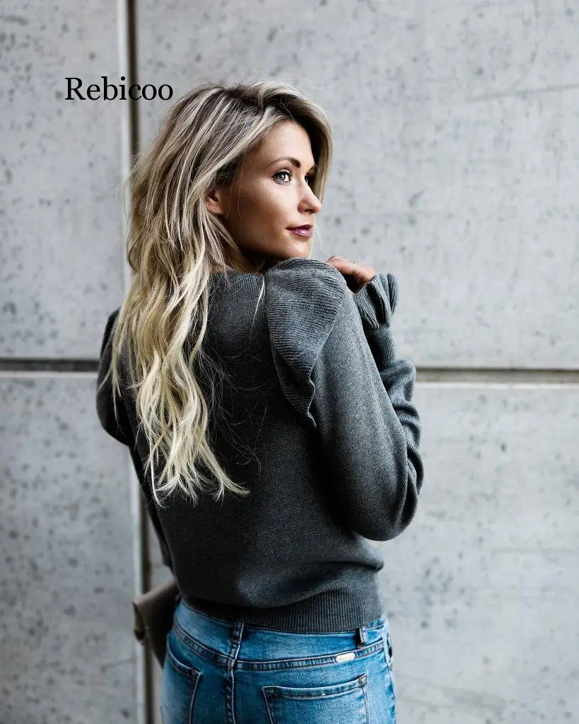 Fall Winter Fashion Pull Pullover Sweater Womens Puff Sleeve Oversized Womens Jacket Jumper Slim Cashmere Female Clothes