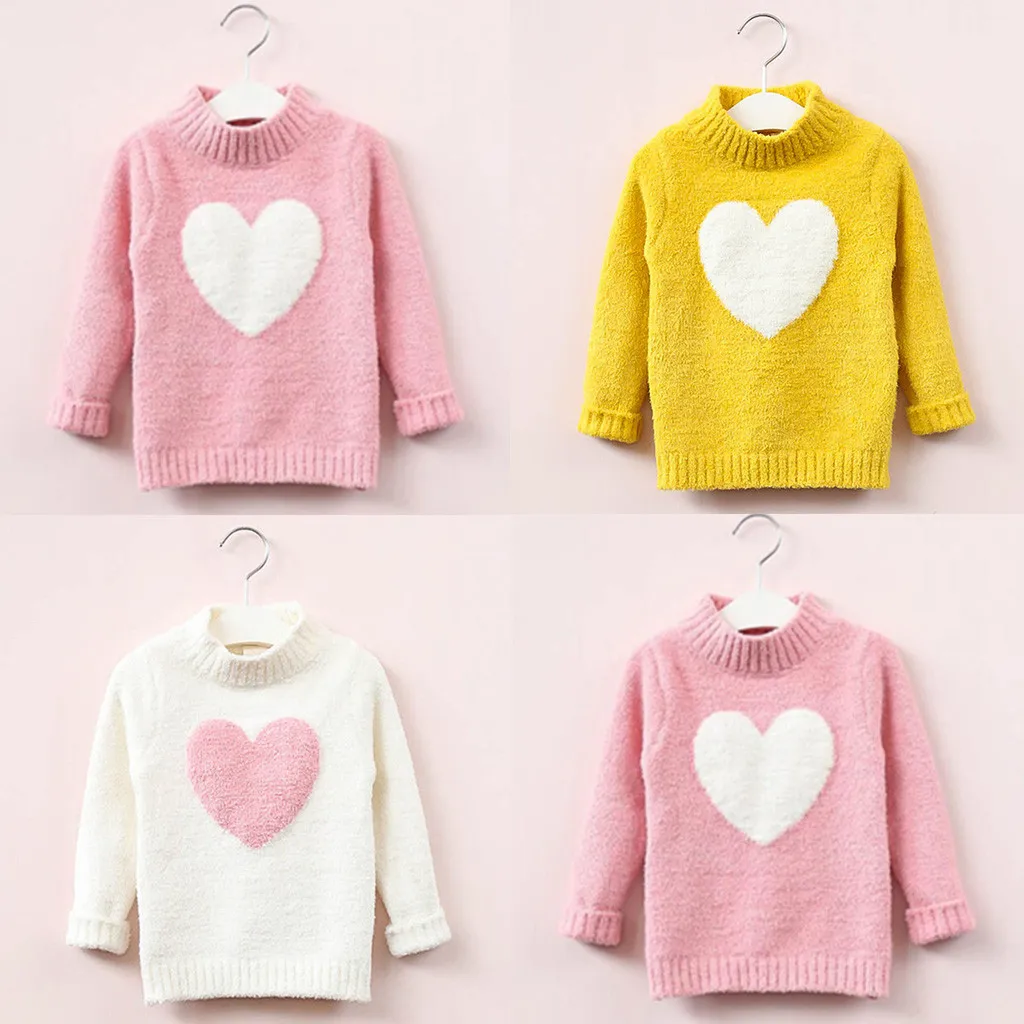 Зимний модный милый теплый свитер с длинными рукавами для маленьких девочек; вязаные топы с принтом «любовь»; Детская Повседневная Удобная одежда; vestidos
