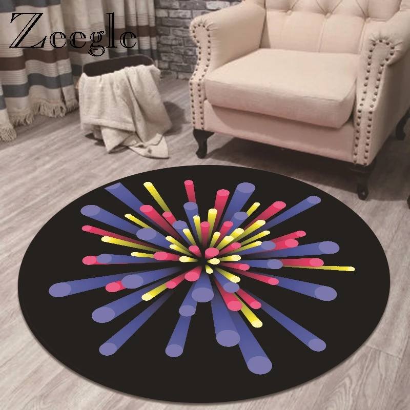 Zeegle Round Carpet Kids Room Carpet Rug Modern 3D Pattern Floor Mat Carpet for Living Room Round Carpets Kitchen Mats