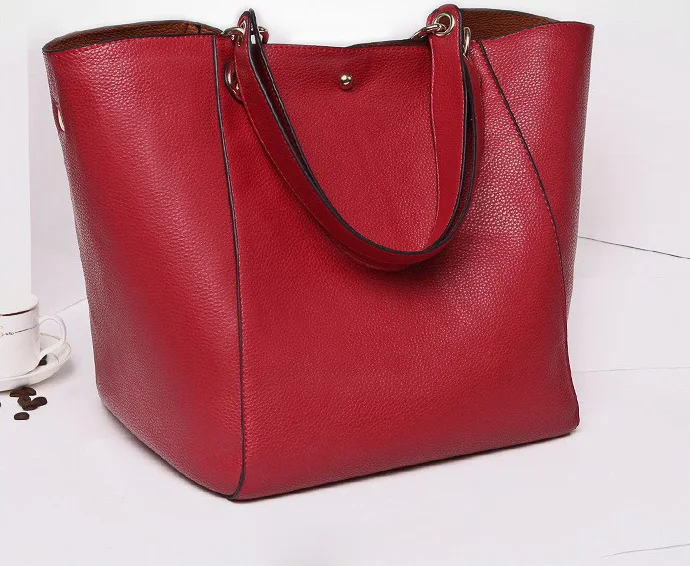 Настоящая Натуральная кожа, женская сумка через плечо, высокое качество, Дизайнерская кожаная сумка, женская большая сумка, женские ручные сумки для женщин - Цвет: Red