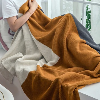 

Cotton Towel Blanket For Bed Soft Throws Color Stitching Design High Quality Nordic Sofa Casual Napping Blanket Bedspread JF10
