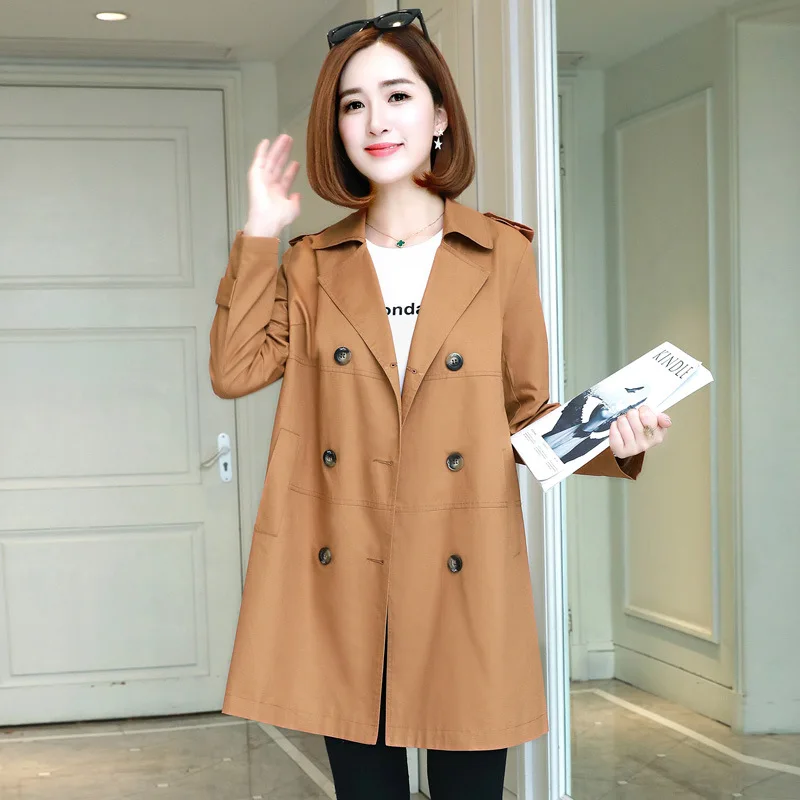 

Autumn 2018 New Style Korean-style Double Breasted Mid-length Large Size Casual Straight-Cut Versitile Fashion Trench Coat WOMEN