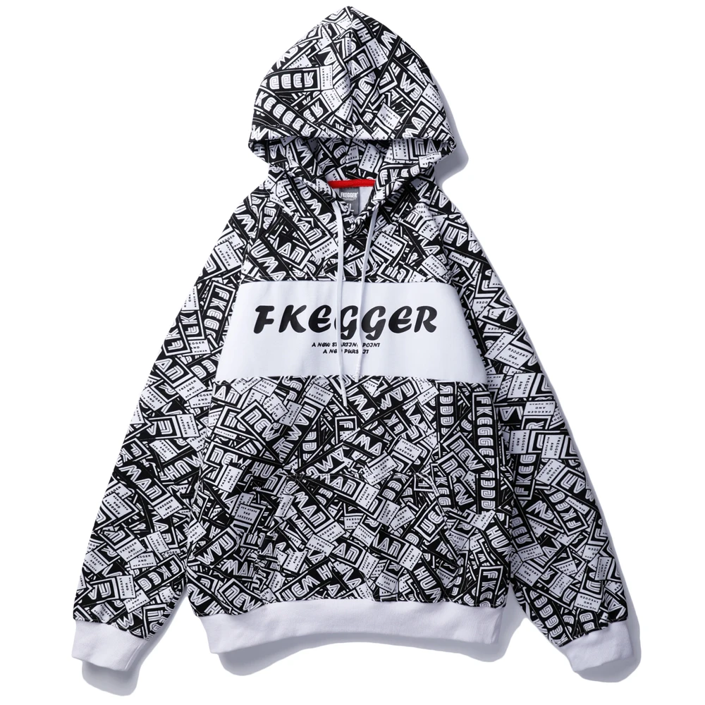 OSCN7 High Street Plus Velvet Warm Print Hoodies Men Winter Japanese Streetwear Oversize Fleece Hooded Sweatshirt Mens 696