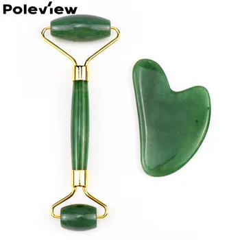 

100% Natural Jade Roller for face and Gua Sha Massage Tool Set Therapy Facial Roller with Double Neck Slimming Massager