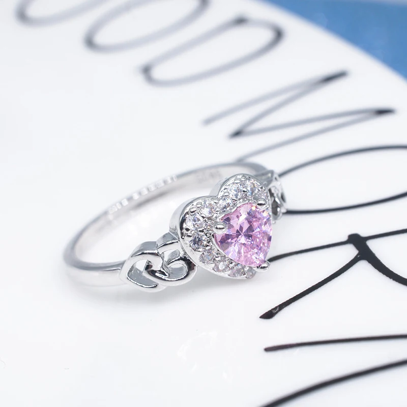 Hot selling exquisite new fashion love pink zircon ring